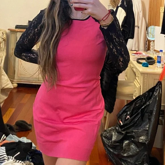 Juicy Couture | Dresses | Pink Juicy Couture Dress With Black Lace Sleeves  | Poshmark
